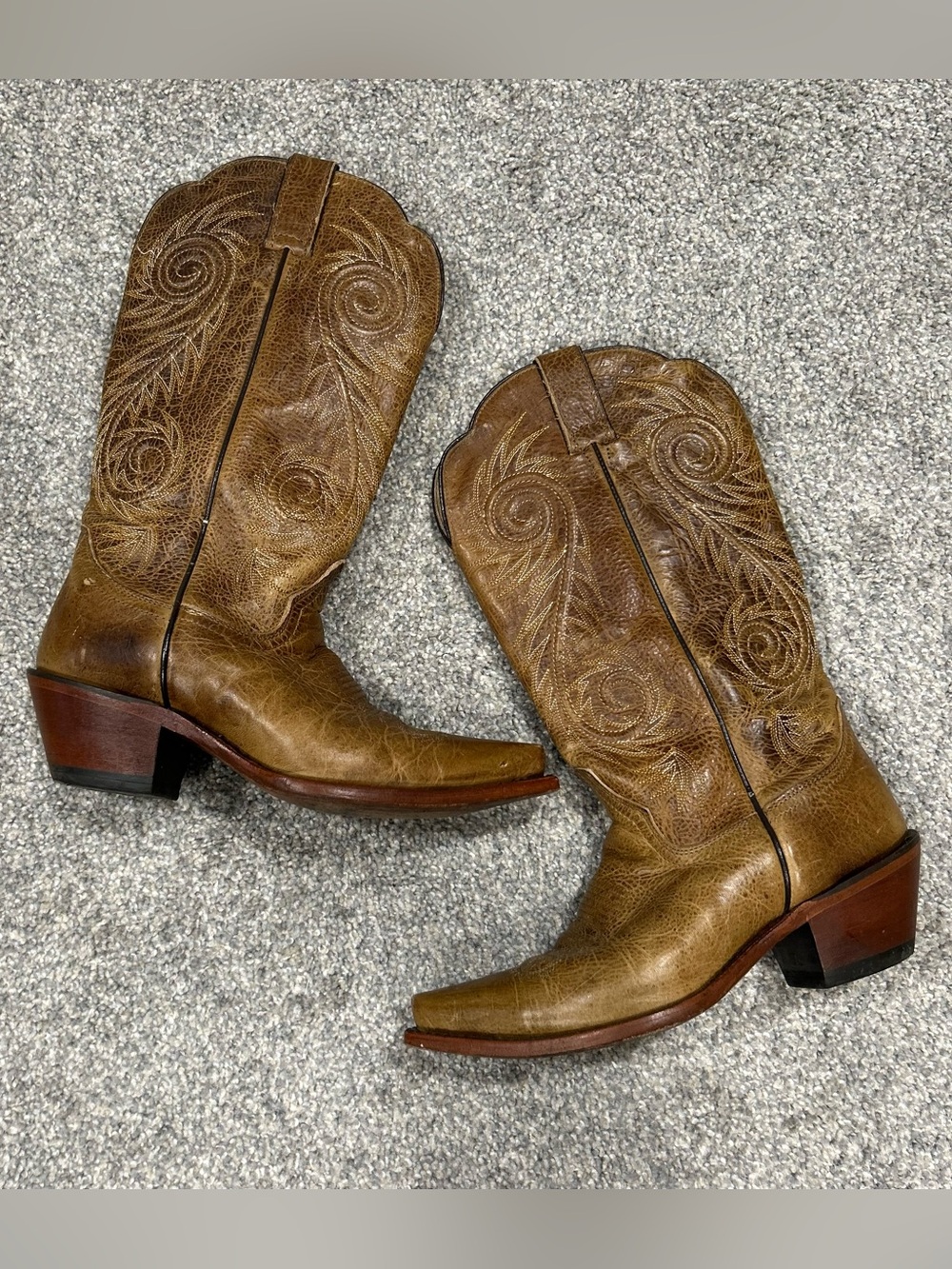 Justin L4332 Damiana Brown Embroidered Leather Western Heeled Cowboy Boots 7.5